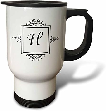 3Drose Početno pismo H osobno monogramirano crno -bijelo tipografije elegantna stilska personalizirana Putnička šalica, 14 oz, višebojna