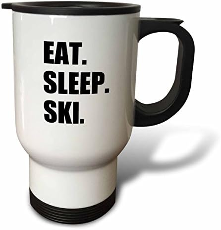 3Drose Eat Slee Ski Skija, ljubitelj Strastveni skijaš Sport Sport Black Text Putnička šalica, 14 unci, nehrđajući čelik