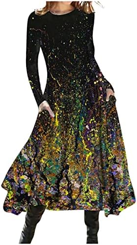 Firero jesenske haljine za žene 2022, plus veličine etničke haljine ženske posade dugih rukava grafički print duga haljina