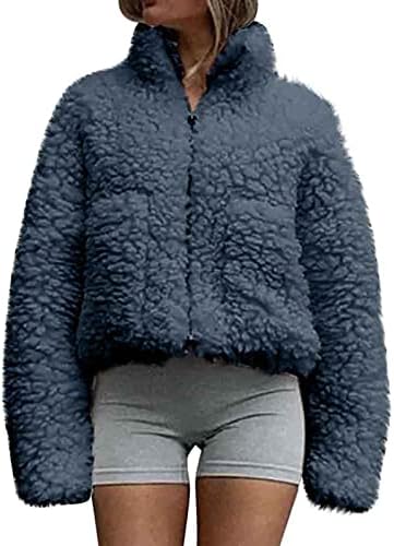 UTSJKR Zimski kaputi za žene Zip Up Fuzzy Fleece zadebljanje džempera dugih rukava Čvrsta boja ležerna topla udobna bluza