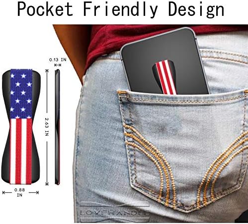 LoveHandle Phone Grip za većinu pametnih telefona i mini tableta, američka zastava Dizajn elastičnog remena s crnom bazom, LH-01USAFLAGBLK