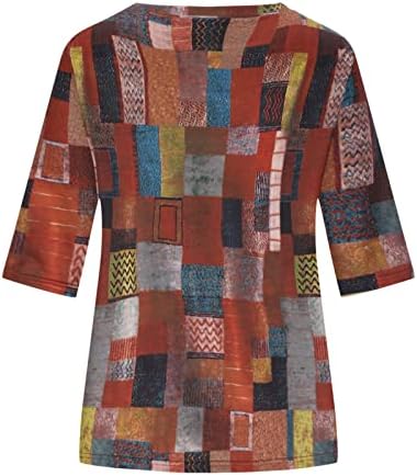 Povremene majice za žene ljetna jesen 3/4 rukava duboko v colorblock colorblock grafički hippy vintage bluza majice dame tj