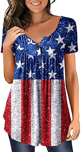 4. srpnja topovi za tunike za žene američka zastava koja skriva masnoću na trbuhu majice ljetna ležerna bluza kratkih rukava s gumbom