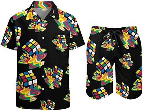 Melking Cube Muške havajske košulje s kratkim rukavima i hlača Summer Beach Outfits Loose Fit Tracksuit