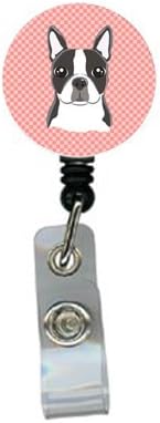 $ 'O1203 $ šahovska ploča ružičasti Bostonski terijer uvlačivi kolut značke, za medicinske sestre držač osobne iskaznice s kopčom uvlačivi