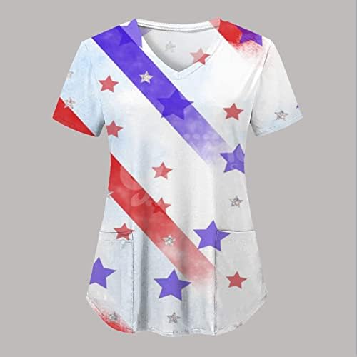 4. srpnja majice za žene sa zastavom SAD-a ljetne majice kratkih rukava s izrezom u obliku slova U I 2 džepa Bluza Top Svečana ležerna