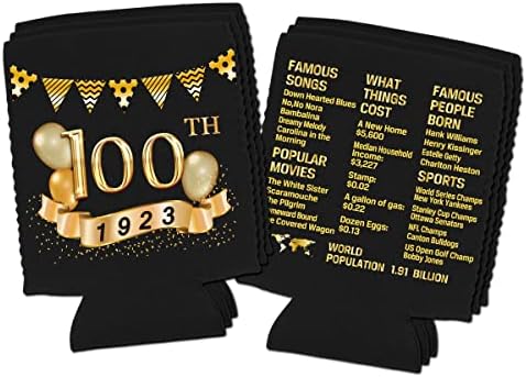 Yangmics 100. rođendan Can Cooler Shoaves Pack od 12-1923 Sign - Dekoracije 100. godišnjice - prljavi zalihe 100. rođendana - crno