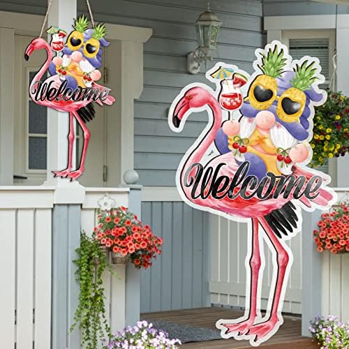 Ružičasti flamingo dobrodošli natpis Wood Flamingo dekor za ulazne vrata Ljetni ukrasni znakovi plaketi Tropski drveni viseći natpis