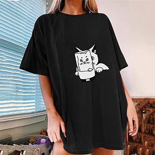 2023 Smiješno mačje lice grafičke majice za žene plus si veličine Drop rame kratki rukavi vrhovi casual crewneck Prevelike majice bluza