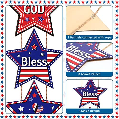 4. srpnja Patriotski dekor Bog blagoslovio Ameriku drveni viseći trijem natpis Wood Zvijezda Viseći dekor za trijem trijema drvena