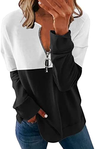 Kuaileya 1/4 zip pulover Žene žene casual v vrat zatvarača za kravatu tiskanu duksericu dugih rukava s dugim rukavima