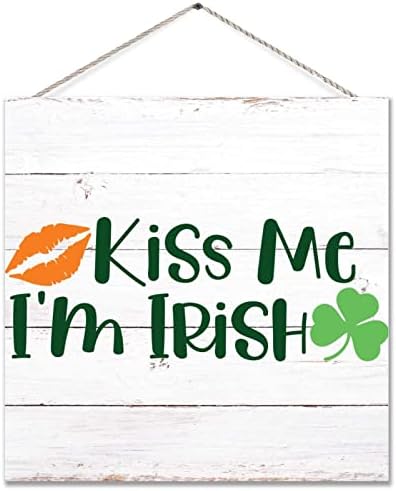 Poljubi me ja sam irska djetelina rustikalni zidni art dekor s.patrick dan drveni natpisi irski dekor dijete drva drvena seoska kuća