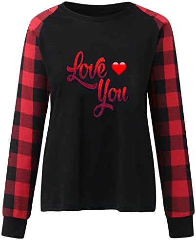 Valentinovo košulje žene bluza Ljubav srce grafički majice s dugim rukavima košulja za spajanje buffalo karirana pulover gornja tunika