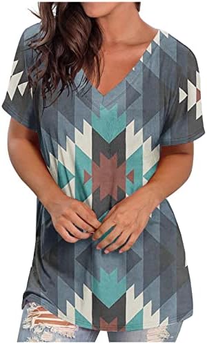 Majice s kratkim rukavima za žene Summer Fall vneck Spandex Argyle Graphic Brunch vrhovi majice dame 2023 JW