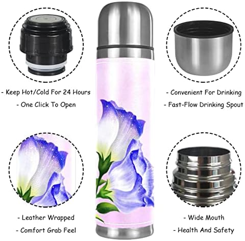 Izolirana boca s vodom, termos za topli napici, ljubičasti cvjetni leptir, kava termos boca od nehrđajućeg čelika