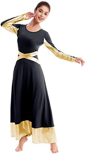 Metalna zlatna boja blok hvale liturgijsku lirsku plesnu odjeću za žensku križ plesa labava kostim s dugim rukavima s dugim rukavima