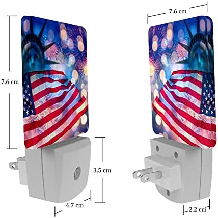 Rodailycay noćno svjetlo američke neovisnosti Dan zastave Statup slobode, 2 pakiranja noćna svjetla priključuju se u zid topla bijela