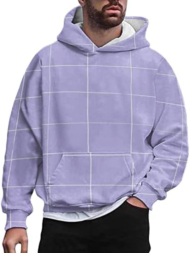 BEUU MENS PLAID HOODIES Slim Fit Street 3d Digital Provjereni pulover s kapuljačom na kapuljač