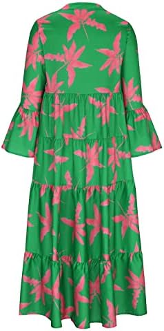 Ženski 2023. ljetni vintage cvjetni obojeni modni maxi haljina potpis bez rukava v vrat casual haljina zelena