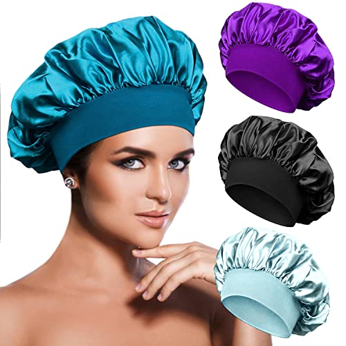 4 PCS satenski poklopci svilenih kape za spavanje rastezljiva široka traka za kosu za crne žene s dugim valovitim kovrčavim kosama