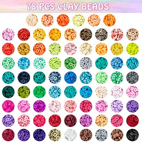 16042 kom, set glinenih perli u 78 boja za izradu narukvica, set ravnih okruglih perli od polimerne gline, kompleti slova i emotikona,