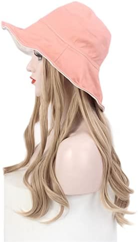 perika šešir Ribarski šešir perika ružičasta nijansa duga ravna zlatna perika šešir-jedna stilska osobnost