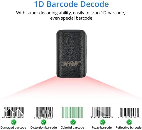 1d Bluetooth nosač prstena s skenerom barkoda, JRHC prijenosni mini prstiju čitač koda s 2,4 GHz Wireless & USB Wired Connection za