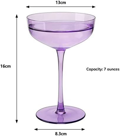 Vino savant Coupe staklo | 7oz | Set od 4 šarene naočale šampanjca i koktela, maštoviti Manhattan, Crystal martini, set koktela, poklon
