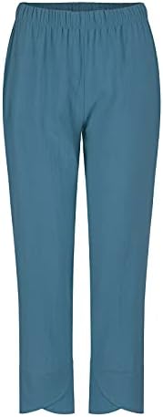Xinshide lanene hlače za žene ležerne konusne kapri hlače s džepovima plus veličina boemski visoki struk labave ošišane hlače