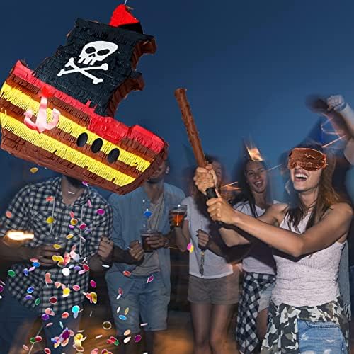 Piratski brod pinata mala pinata mala pinata s šišmišama s povezom i konfetima gusarskim zabavama za rođendan ukras za rođendan, 19,7