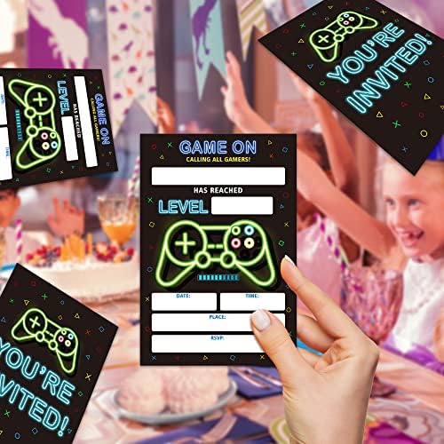 UTESG Video Game rođendanske pozivnice, pozivnice za rođendanske rođendanske djevojčice, Neon Glow Fill-In Pozivi, ukrasi za rođendanske
