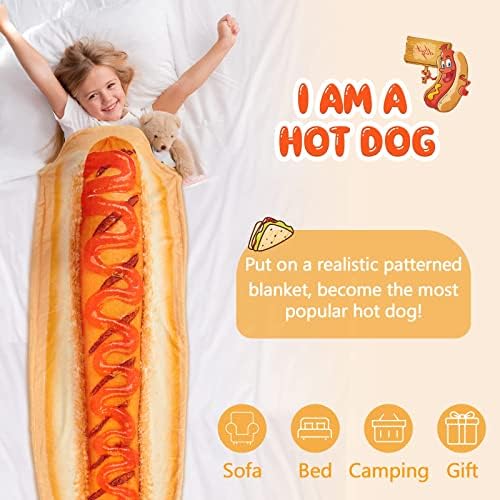 Pokrivač s hot dog - smiješno pokrivač za djecu tinejdžeri sve sezone meka flanel nosač deke kauč spavaća soba hotdog realistična hrana