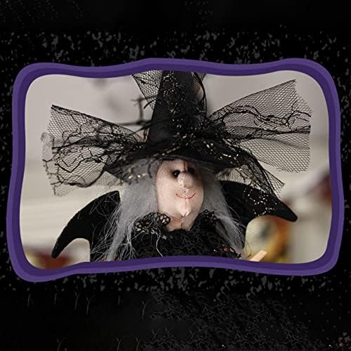 Marcol Halloween Dekoracija vještica na drvetu, 11 inčna crna vještica s paukom web suknje, crni šiljasti šešir i leteća metla konusna