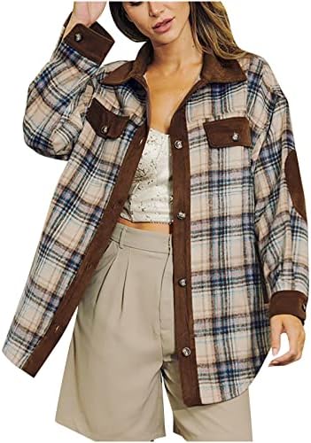 Ženske košulje, jakne, jesenska Moda, Karirani uzorak, široka bluza s dugim rukavima s džepom na reveru, ležerni topovi, udobna gornja