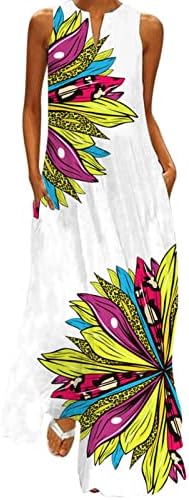 Ženska Maksi duga haljina s naramenicama s cvjetnim printom Bez rukava s dekolteom u obliku slova u, Ležerne haljine Za plažu, sundress