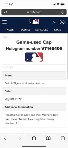 Alex Bregman Houston Astros Igra koristila je šešir 2022 Majčin dan MLB Auth - Igra korištena MLB Hats