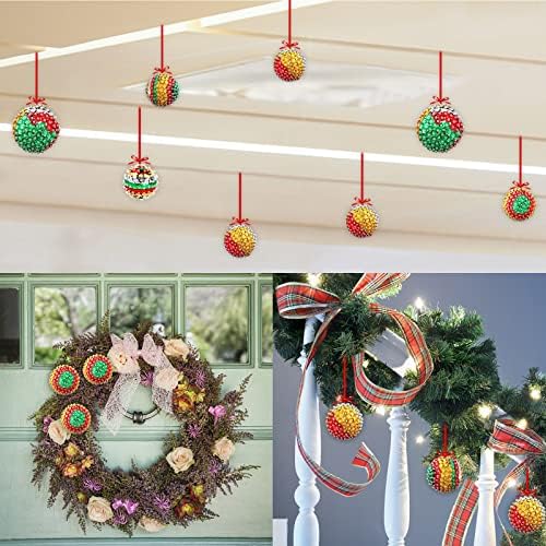 8 komada božićni ukras za ukras, božićni zanatski kuglični ukrasi diy božićno drvce šljokice kuglice s kuglicama od pjene, crvena vrpca,