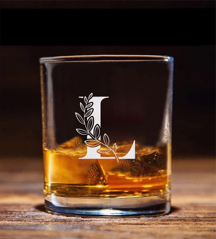 Čaša za viski s cvjetnim monogramom A-Lister - ugravirana slova A-Lister-a-čaša za viski bez peteljki-Pokloni za tatu - Majčin dan-poklon