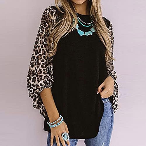 Ženske bluze leopard print u boji blok O-Neck vrhovi dugih rukava T majice tunike vrhovi bluze kauzalne bluze vrhovi