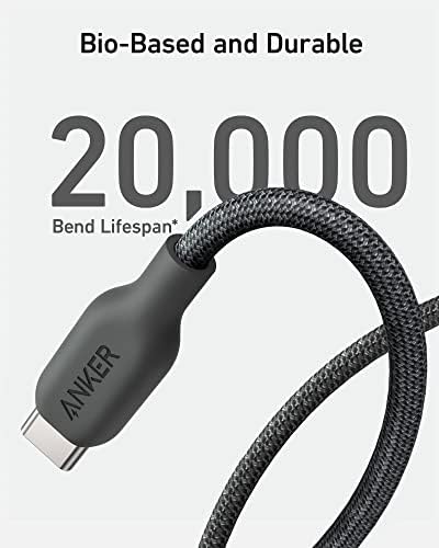 Anker Novi najlon USB C na USB C kabel 100W 10ft USB-C do munjevitog kabela, 541 Bio-nilon kabel