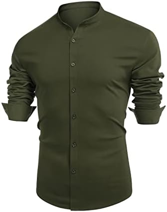 Muške košulje bez bora, ležerna košulja s dugim rukavima na kopčanje, modna jednobojna bluza s uspravnim ovratnikom