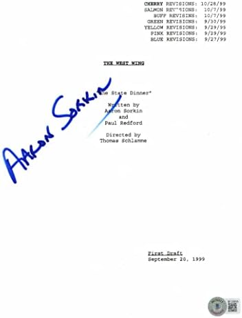 Aaron Sorkin potpisao je autogram West Wing Full Script epizode za državnu večeru s/ Beckett Authentication Bas Coa - redakcije, nekoliko