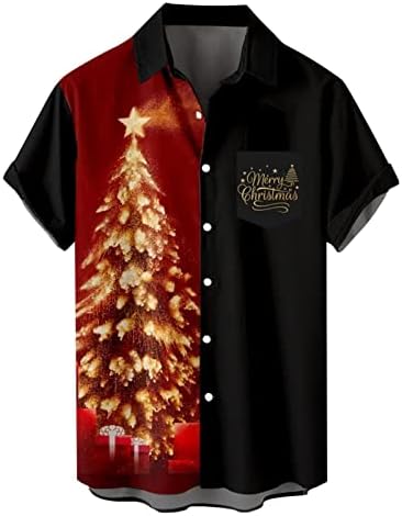 DSODAN Božićna košulja za muškarce opuštene gumb kratkih rukava Down Shoots Smiješne Djeda Mraza Print Havajska plaža vrh