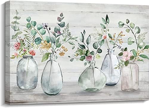 Creoate kupaonica zidni dekor cvjetna platna zidna umjetnost, cvjetovi za kupaonicu slikati slika rustikalna seoska kuća kuće vaza
