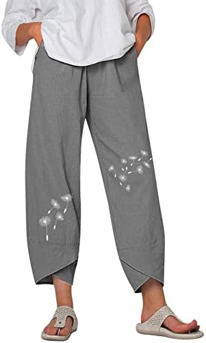 Miashui obrezane hlače za žene casual sitne žene čvrste ležerne hlače tiskane hlače elastične trenirke s visokim strukom