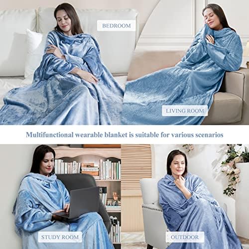 Maxicozy nosiva pokrivač s rukavima i džepom, 50 x 70, topla i udobna flanel deka dukserica za odrasle žene muškarce