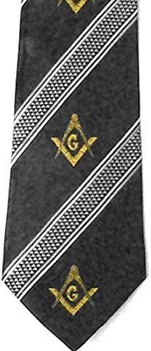 Masonska kravata za vrat - duga kravata Od poliestera u Crnoj i sivoj boji sa simbolima kompasa i kvadrata i kosim linijama-un