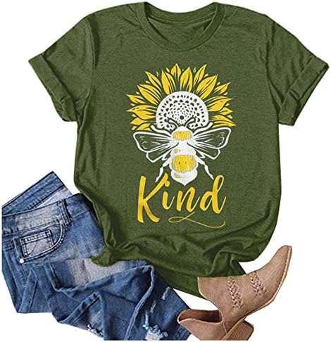 Majica s kratkim rukavima-Ženske majice sa suncokretom, grafička majica, bluza kratkih rukava, topovi, poklon za Svjetski dan pčela