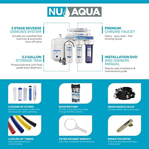 NU Aqua 5 -stupanjski reverzni Osmoza sustava za pitku vodu s pojačanom pumpom ispod sudopera visoki kapacitet 100gpd - besplatni bonus