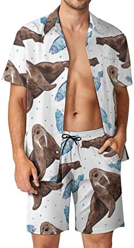 Walrus and Fish muški 2 -komadni odjeli na plaži Havajski gumb dolje košulja kratkih rukava i kratkih hlača odijela